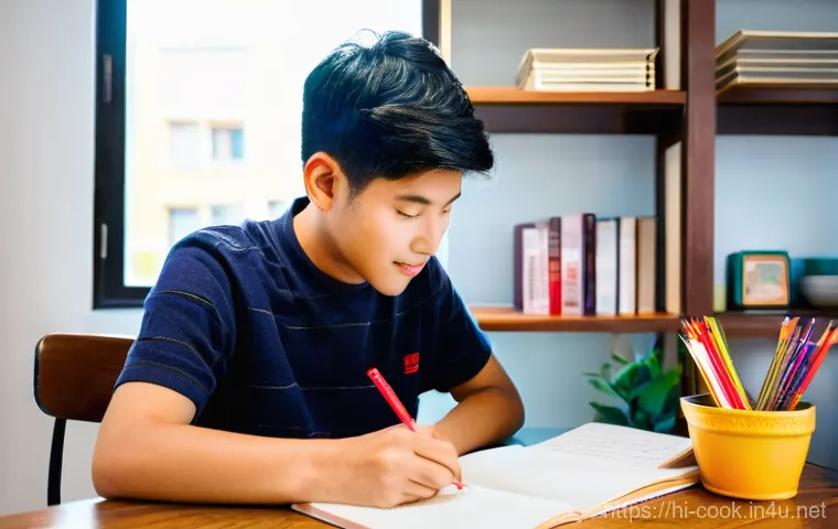 중식조리사 필기 암기 비법 - **Prompt 1: Visual and Colorful Learning**
    "A bright, cheerful young adult student, appearing ar...