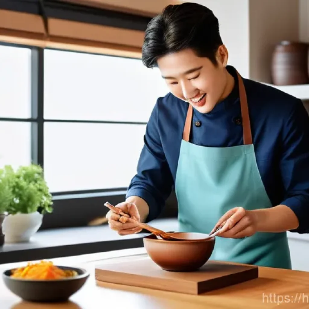 한식조리사 채용 면접 질문 예상 - **Prompt:** A young, enthusiastic chef, wearing a clean, modern apron over a casual t-shirt and jean...