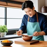 한식조리사 채용 면접 질문 예상 - **Prompt:** A young, enthusiastic chef, wearing a clean, modern apron over a casual t-shirt and jean...