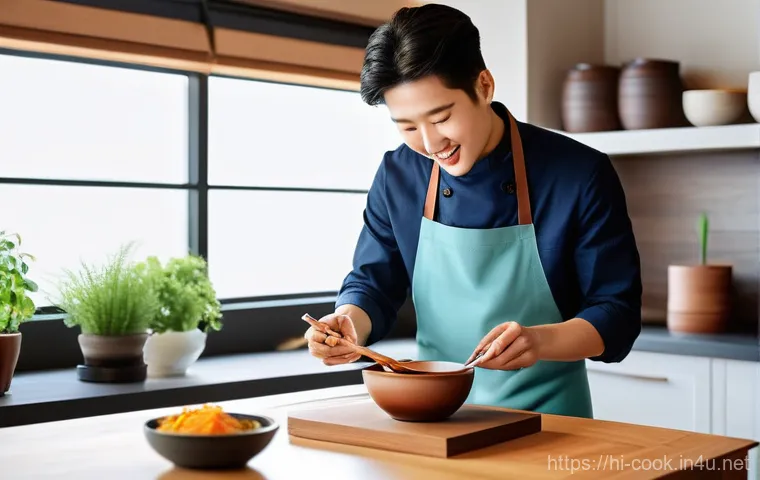 한식조리사 채용 면접 질문 예상 - **Prompt:** A young, enthusiastic chef, wearing a clean, modern apron over a casual t-shirt and jean...