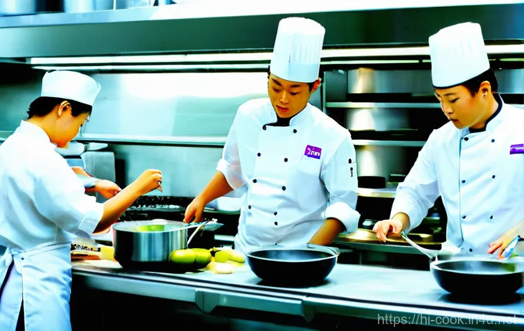 한식조리사 채용 면접 질문 예상 - **Prompt:** In a sleek, contemporary professional kitchen with polished stainless steel surfaces, a ...