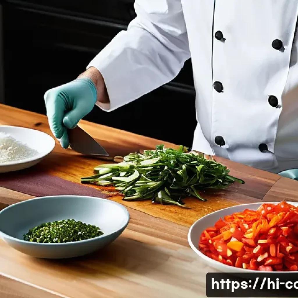 양식조리 실기 시험 채점 기준 - **Prompt:** "A highly detailed, professional overhead shot of a chef's mise en place on a clean stai...