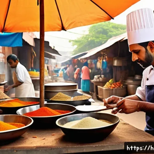 한식조리사와 창업의 연관성 - A passionate Indian street chef in a small, vibrant roadside kitchen wearing clean traditional India...