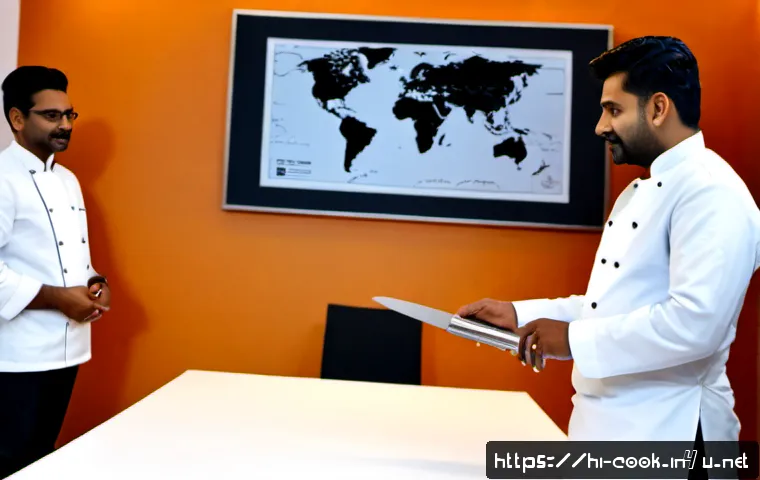 양식조리사 자격증 해외 인정 여부 - Photorealistic international culinary credential evaluation scene, an Indian chef in a crisp white d...