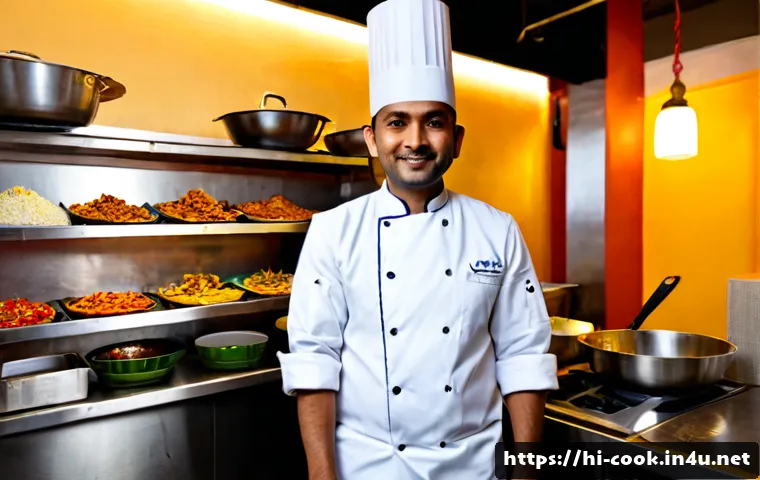 Home 11 중식조리사 창업 성공 사례 분석 - Photorealistic success story scene of an Indian Chinese-cuisine chef standing proudly in a clean, bu...